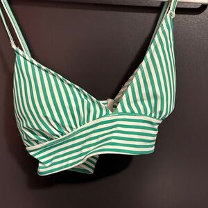 George Green and White Striped Bikini Top